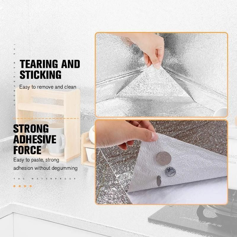 Silver Foil Kitchen Sticker | Waterproof, Oil-Proof & Heat-Resistant Aluminum Foil Wallpaper (1.97 × 6.56 ft)